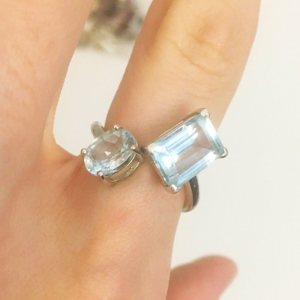 Dainty Silver Blue Topaz Stone Adjustable Ring